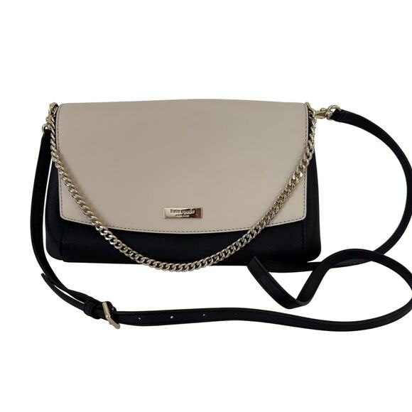 Kate Spade Saffiano Leather Laurel Way Greer Crossbody Bag Ivory/Black - Picture 1 of 11